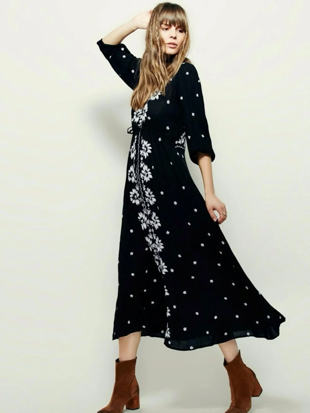 Free People /Fable Embroidered Midi Dress Size Large- NWOT - Picture 2 of 16